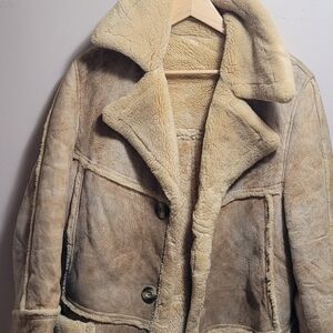 Men's Shearling Trench Coat in Tan and Cream